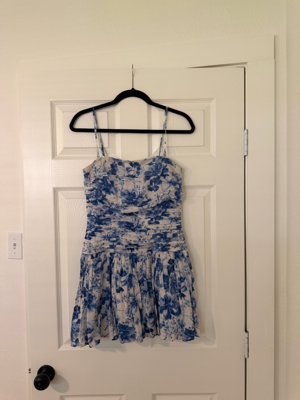 Abercrombie Blue & White Floral Spaghetti Strap Mini Dress with Drop Waist